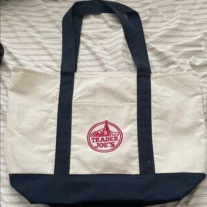 Trader Joe's Canvas Tote Bag - Cream & Navy